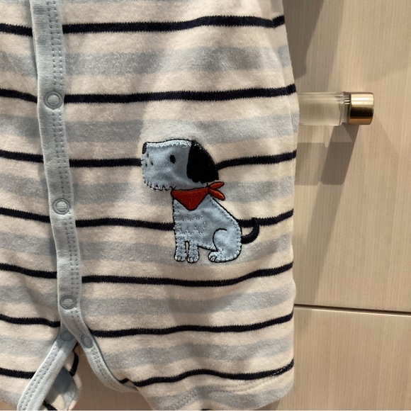 🔴Little Me Blue and Black Striped Baby Romper🔴 - Picture 3 of 5